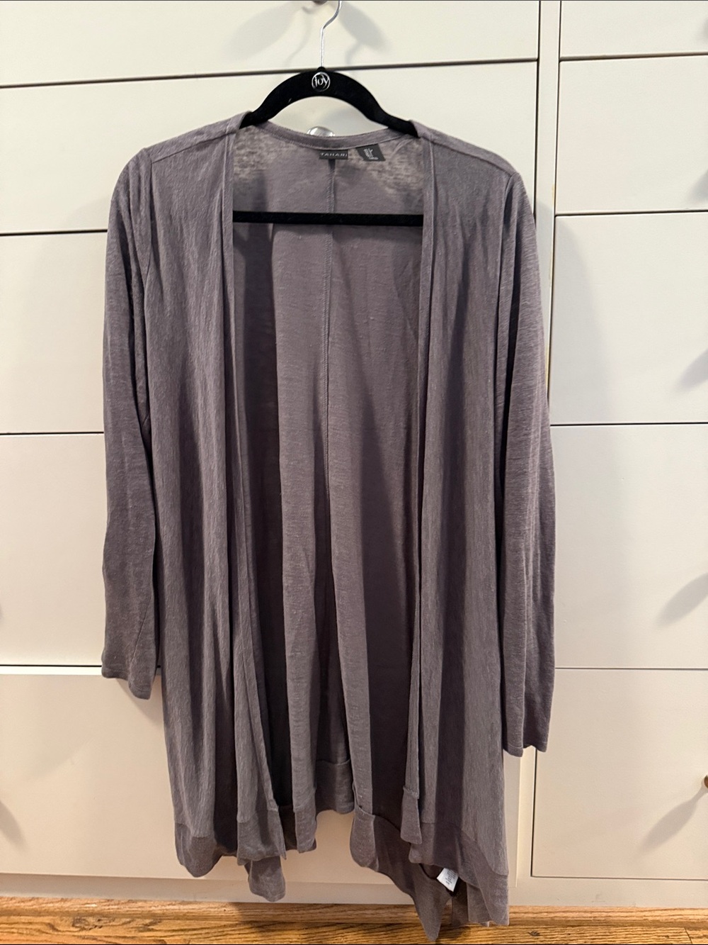 Tahari Lightweight Linen Open Front Cardigan in Gray